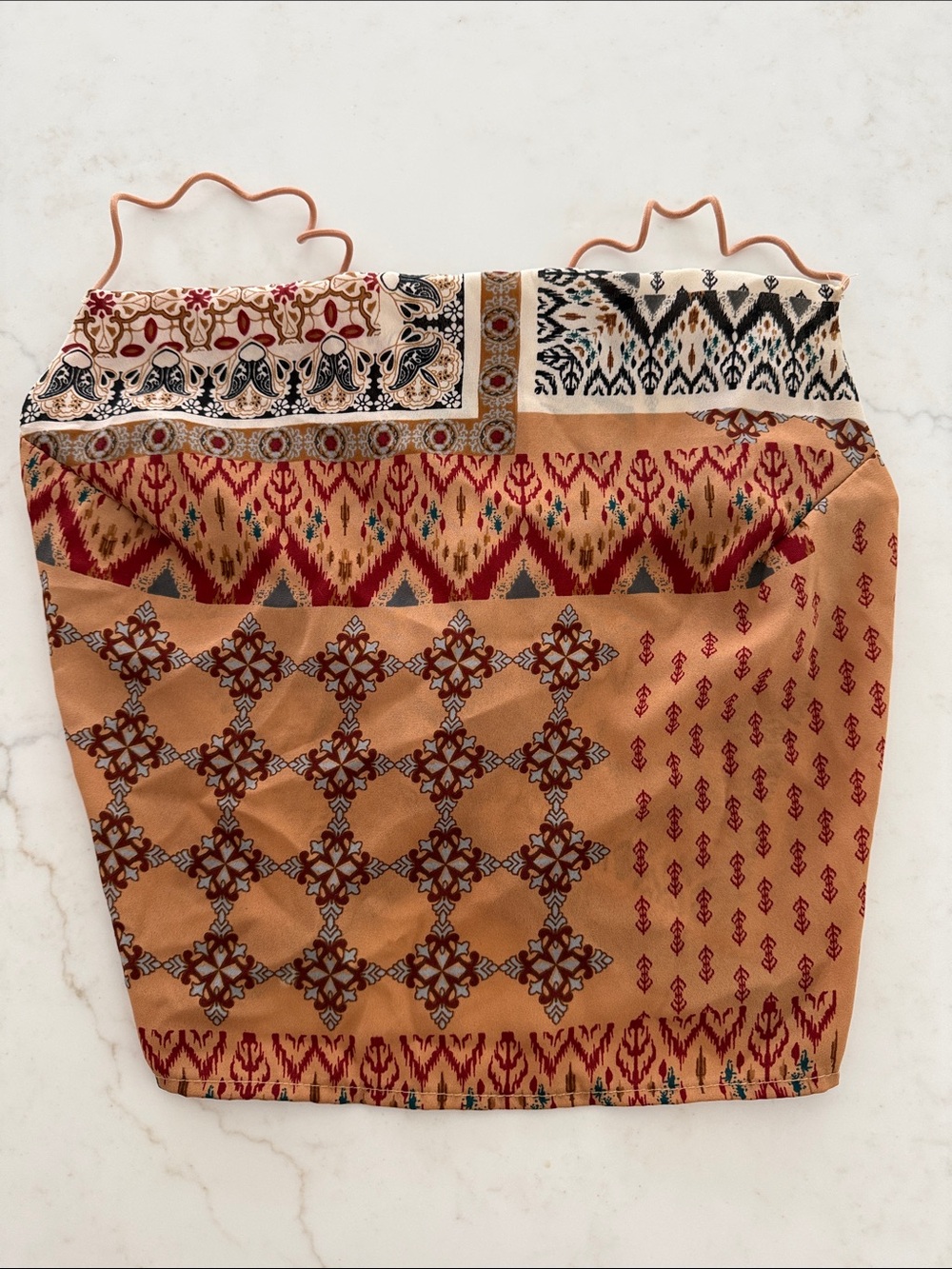 Fashion Nova Multi-Pattern Tan Red Crop Top